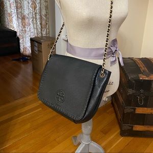 Black Leather Tory Burch Bag